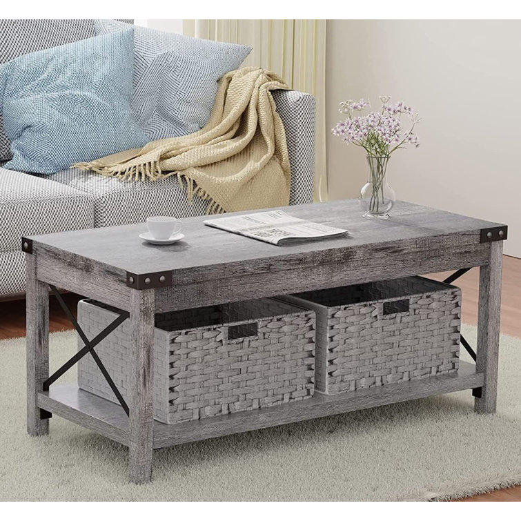 Gracie Oaks Rado Modern Farmhouse Coffee Tables with 2 Baskets Storage